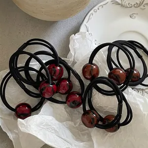 Women Leopard Print Beaded Hair Scrunchie Elastic High Stretch Hair Tie Retro Marble Pattern Fashion Hair Accessories