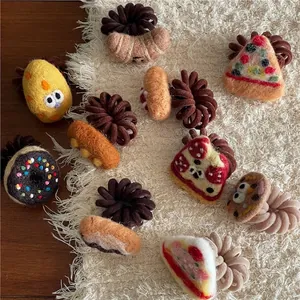 Cute handmade wool felt food hair ties with pizza and donut shapes for girls