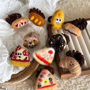 Handmade felt hair ties with cute cartoon pizza and donut shapes for women