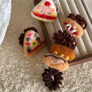Cute wool felt food hair ties set featuring miniature pizza and sandwich designs