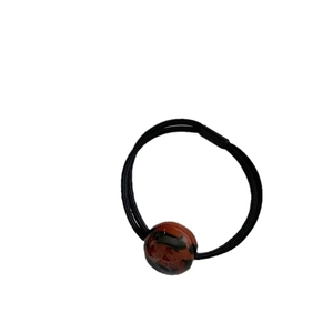 Double-layer black elastic hair tie with a leopard pattern round bead ornament