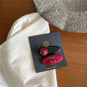 Sweet red cherry hair clip set with round beads on elegant handmade display card