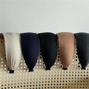 Five-piece set of wide ribbed knit headbands in solid Morandi colors for women