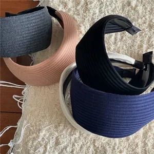 Korean Style Solid Color Ribbed Knit Wide Headband For Women Elegant Cloth Fabric Hairband With Anti Slip Teeth Fashion Headwear