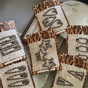 Lot de Barrettes à Cheveux Imprimé Léopard Barrettes BB en Alliage Géométrique Vintage Étoile Cœur Goutte d'Eau Rectangle Ovale Femme