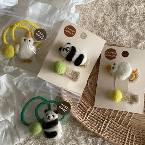 Süße Handgemachte Wollfilz Panda Ente Haarklammer Paar Elastisches Haargummi Süße Cartoon Tier Haarschmuck Für Mädchen Damen