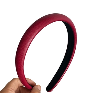Elegant dark red lychee faux leather headband with a classic wide non-slip design