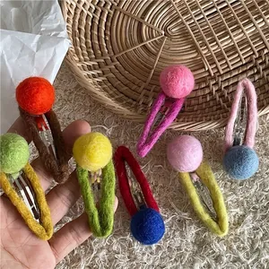 Sweet Handmade Wool Felt Ball Hair Clip Colorful Waterdrop BB Clip Korean Style Hair Accessories For Girls Women Daily Decor
