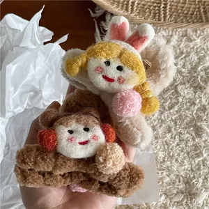 Handgefertigte Plüsch Cartoon Mädchen Haarkralle Süße Wollfilz Hasenohren Ball Kopf Haarschmuck Für Damen Mädchen