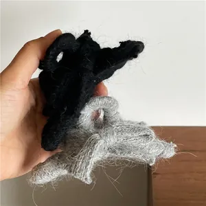 Elegant knitted plush bow hair claw clips in black and grey for women hair accessories
