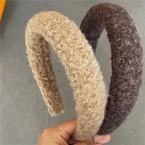 Serre-tête Rembourré en Laine de Couleur Unie pour Femmes Épaissi en Éponge Design Crânien Haut Accessoires de Cheveux Mode Hiver