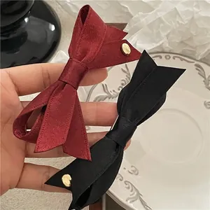 Barrette à Cheveux Nœud en Satin Élégante Avec Bouton en Métal Doré Pince Bec de Canard Rétro Français pour Femme