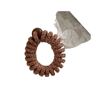 Élastique à cheveux spirale en velours marron avec boucle décorative perlée pour femme