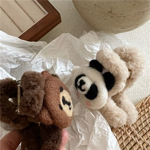 Cute plush bear and panda hair claws in brown and beige with soft faux lamb wool