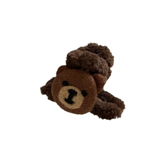 Cute brown teddy bear hair claw clip in plush wool felt material for winter hairstyles