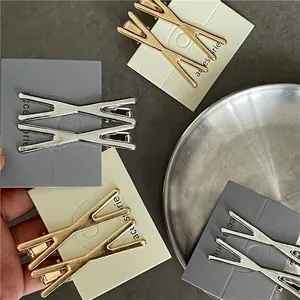 Fermaglio per Capelli a Forma di X in Lega Minimalista Clip a Becco d'Anatra Incrociate in Metallo Spazzolato Oro Argento per Donna Accessori Quotidiani