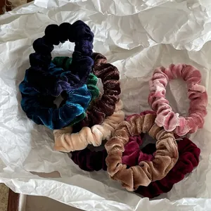 Vintage Gold Velvet Scrunchies High Elastic Hair Bands Korean Style Solid Color Soft Ponytail Holder For Women Daily Hair Accessories