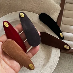 Vintage Suede Water Drop BB Hair Clips With Gold Letter Tag Handmade Velvet Bangs Clips For Women Fashion Hair Accessories