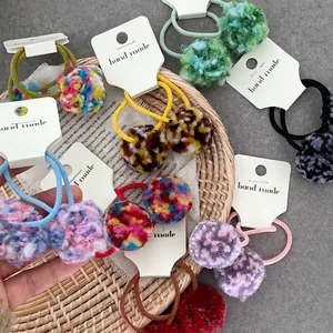 Süße Handgefertigte Bunte Bommel Haargummi Set Für Kinder Mädchen Süße Mehrfarbig Polyester Elastische Haarband Pferdeschwanz Halter Schmuck Zubehör