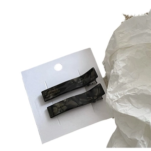 Elegant rectangle acetate hair clip set with grey marble texture and gold lettering