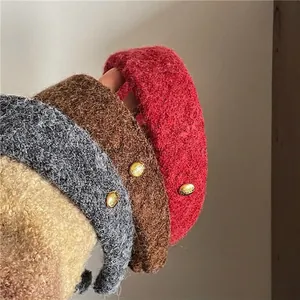 Serre-têtes larges en laine de luxe en quatre couleurs avec boucles dorées élégantes