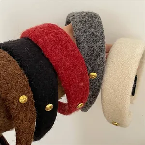 Lot de serre-têtes en laine épaisse de couleur unie avec boucle en métal doré et gravée