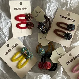 Cute Colorful Pom Pom BB Hair Clips Sweet Handmade Plush Ball Hair Ties Korean Style Hair Accessories For Kids Women