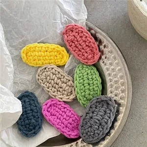 Cute Creamy Knitted Wool Hair Clip Oval Geometric BB Clip Soft Fabric Hairpin Korean Style Fashion Accessory For Women