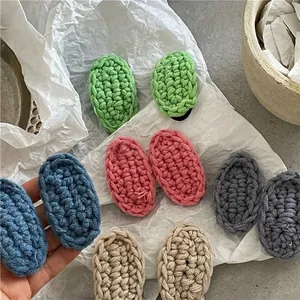 Handmade knitted oval BB hair clips in mint green, pink, and oatmeal creamy colors
