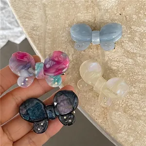 Acetate Butterfly Hair Clip Iridescent Marble Texture Rhinestone Duckbill Clip Korean Style Sweet Hair Accessories For Women
