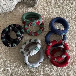 Chouchou en Maille Imprimé Sapin de Noël Mignon Anneau de Serviette Doux Haute Élasticité pour Femme Fille Style Coréen