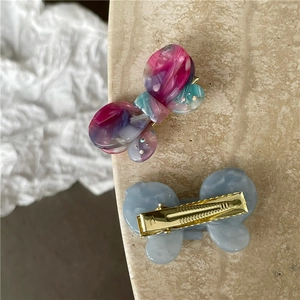 Iridescent butterfly acetate hair clips with rhinestones and metal duckbill duck clip