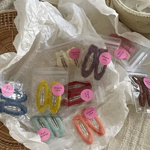 Korean Style Sweet Plush Waterdrop BB Hair Clip For Women Cream Color Cloth Snap Hairpins Bangs Side Clips