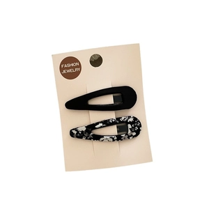 Lot de deux barrettes à cheveux en tissu fleuri et noir mat de forme goutte d'eau