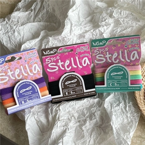 Five pack cream colored elastic hair ties in pastel and rainbow shades for ponytails