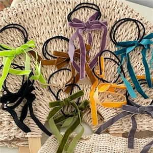 Long Streamer Bowknot Velvet Hair Scrunchies Elegant Vintage Fabric Elastic Ponytail Ties For Women Girls Daily Styling