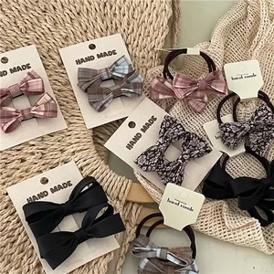 Korean Style Fabric Bowknot Hair Clip Hair Tie Plaid Floral Pattern Sweet Decorative Hair Accessories Women Girls