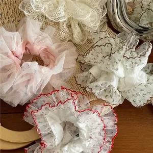 Chouchous en Dentelle et Maille Florale pour Femmes Style Fée Élastiques à Cheveux Fait à la Main Accessoires Cheveux