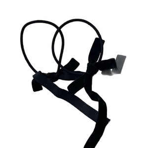 Classic black velvet bow hair scrunchie with long streaming ribbons for women
