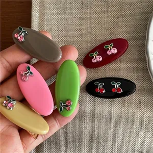 Pince à Cheveux Bec de Canard en Alliage de Cerise Strass Épingle à Cheveux Acrylique Ovale Colorée Pour Femmes Filles Accessoires
