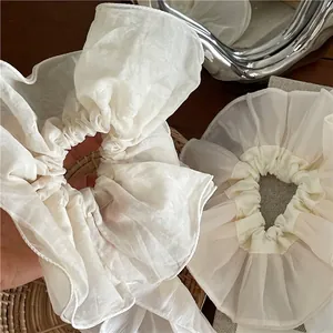 Ensemble de chouchous élégants en organza blanc cassé pour coiffures queue de cheval