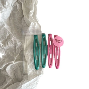 Set of 4 colorful teardrop-shaped metal hair clips in pink and cyan for women
