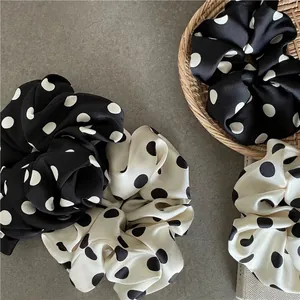 Elegant French Vintage Polka Dot Satin Hair Scrunchies Soft Large Hair Ties Elastic Ponytail Holders For Women Girls Accessories