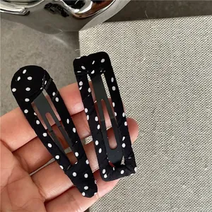 Barrettes à cheveux BB en tissu à pois noir et blanc avec formes rectangulaire et goutte