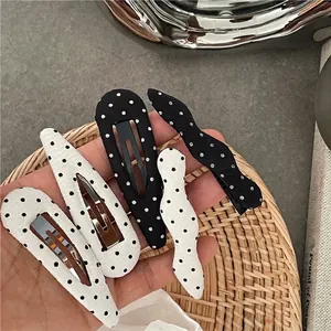 Retro black and white polka dot drop BB hair clip set with wavy glitter hairpins