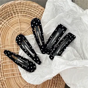 Barrettes Cheveux BB Femme Pois Noir Blanc Tissu Enveloppé Vintage Rectangle Goutte d'Eau Pinces à Cheveux Métal Bijoux