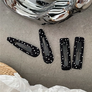 Lot de barrettes à pois noirs et blancs en tissu, formes rectangulaires et gouttes
