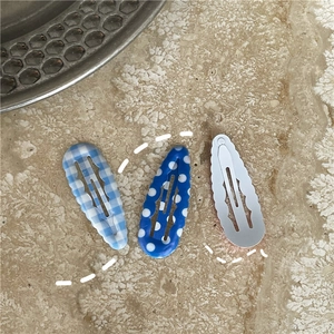 Set van drie BB-haardspelden met blauwe ruitjes, stippen en zilveren metalen afwerking