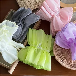 Colorful breathable mesh organza hair scrunchies with elastic bands and wavy edges