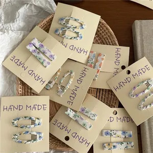 Korean Style Fabric Floral Hair Clips For Kids Girls Handmade Rectangle Oval Duckbill Clips Sweet Hair Accessories Set